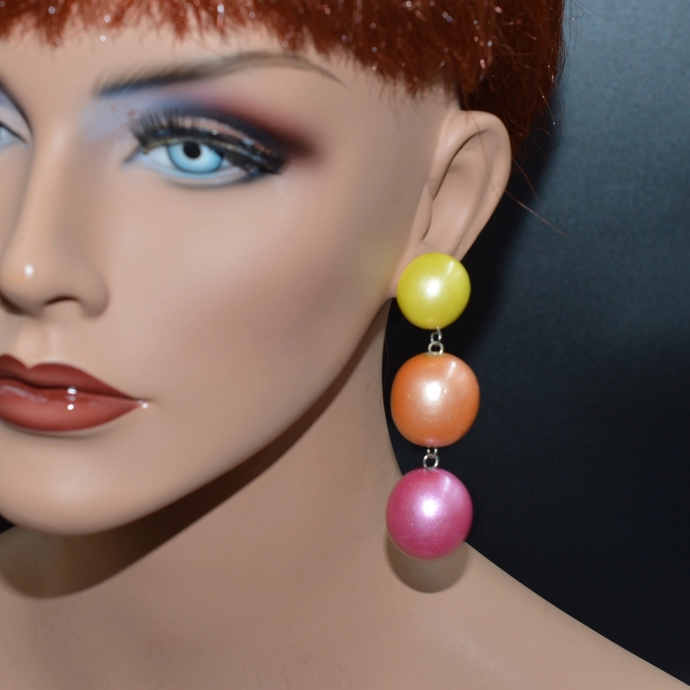 Earrings Big Pastel Balls Early 1990s Canada